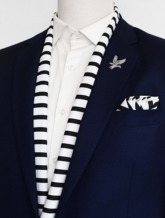 Black & White Stripes Silk Scarf and Pocket Square Set