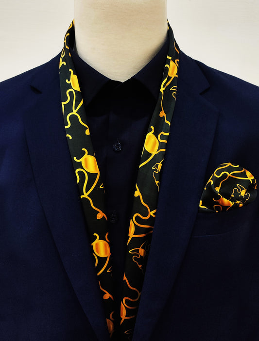 Golden Mirage Pattern Silk Scarf And Pocket Square Set