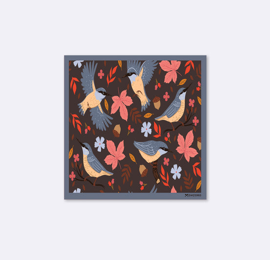 Winter Birds and Autumn Leaves Silk Pocket Square by Monzoro