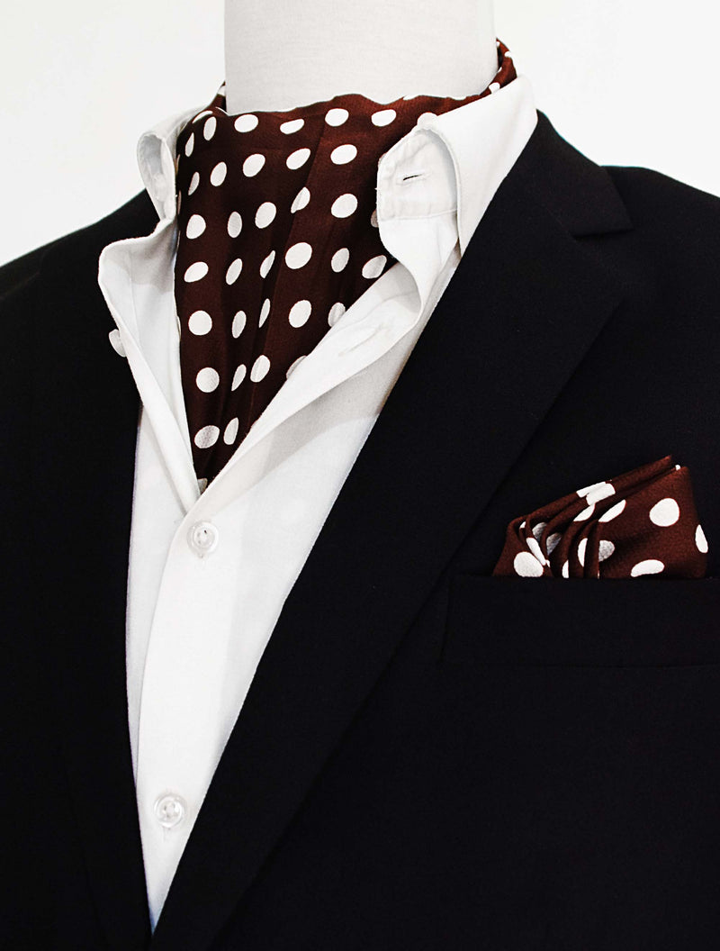 Coffee Base Polka - Men Silk Ascot and  Pocket Square