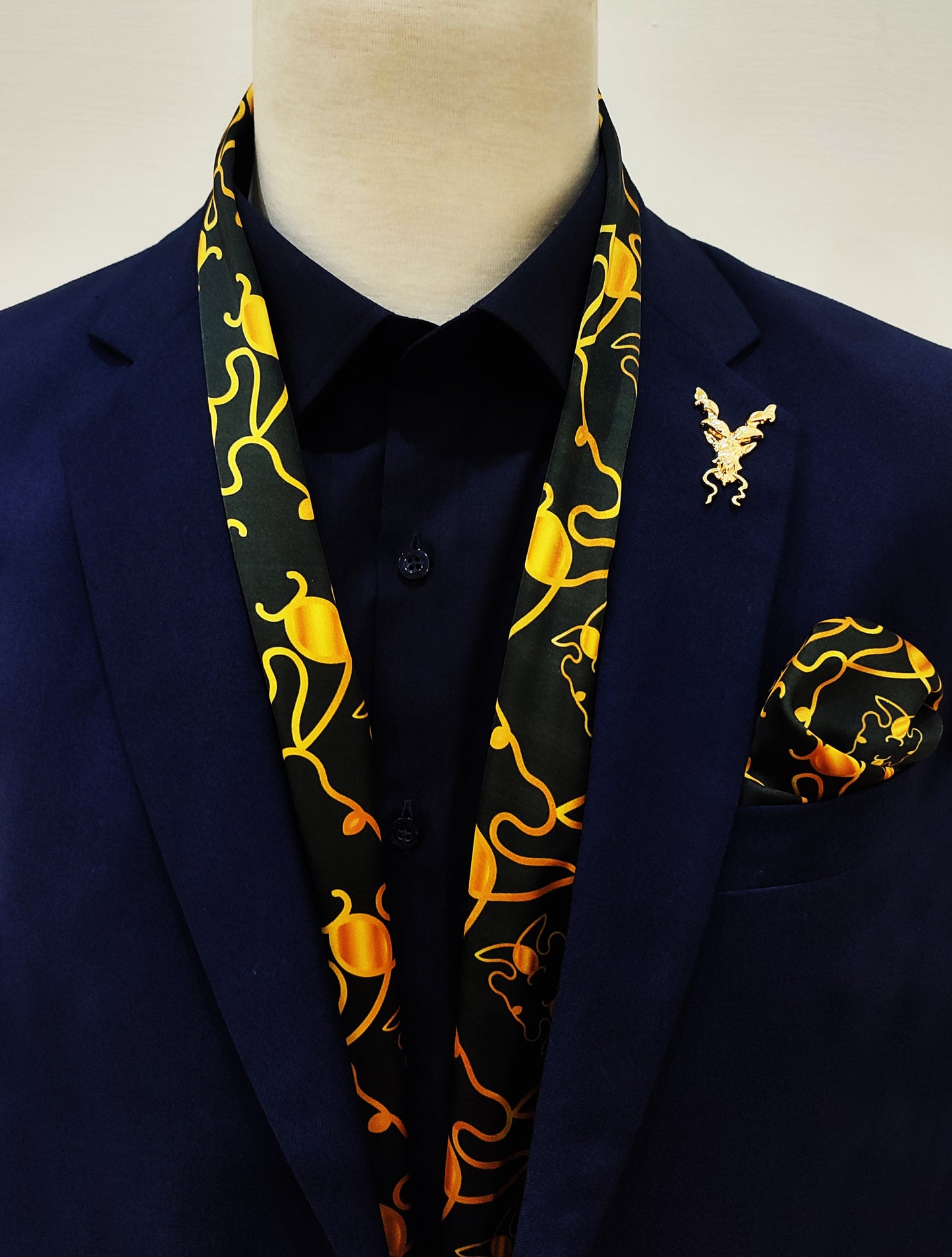 Golden Mirage Pattern Silk Scarf and Pocket Square Set