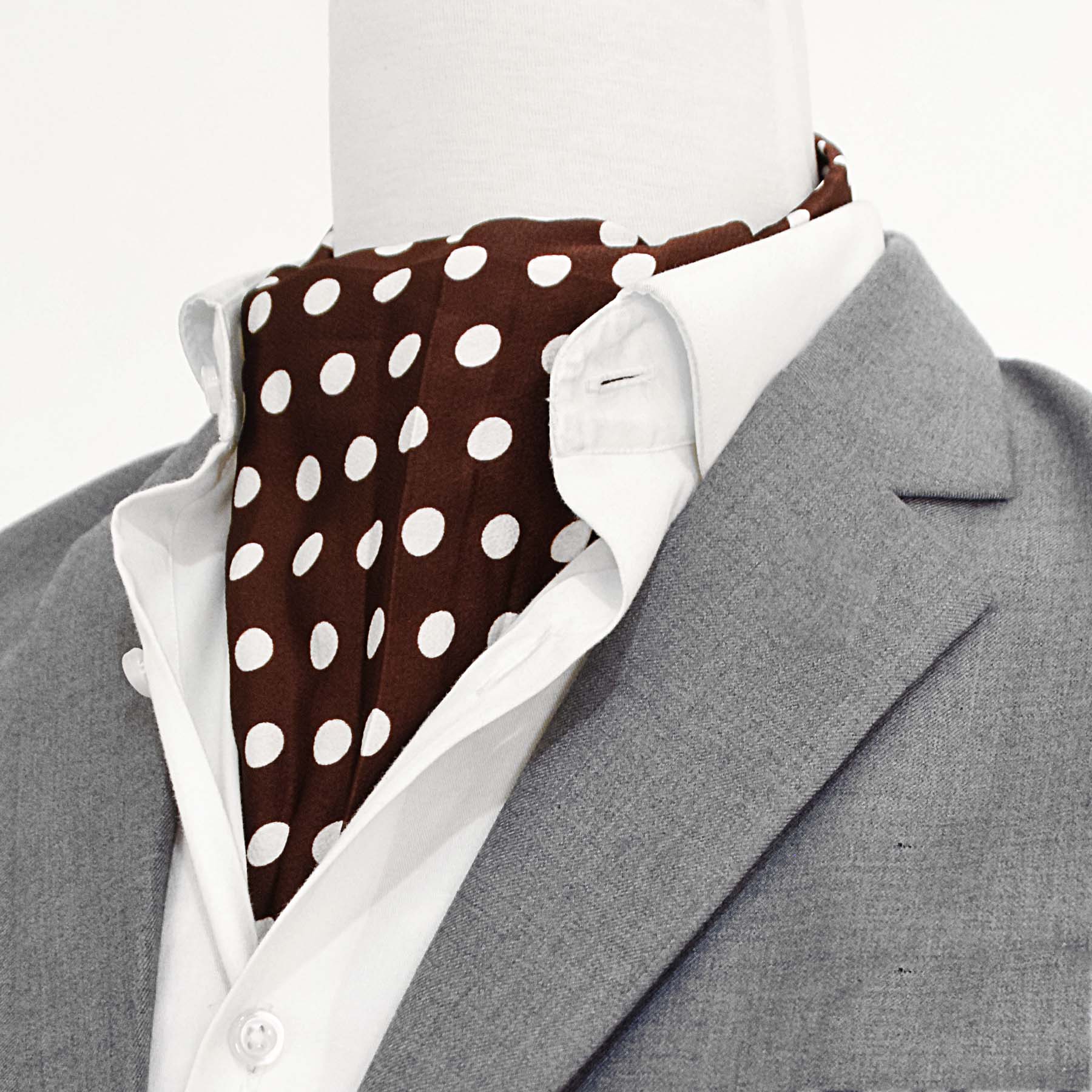 Coffee Base Polka - Silk Men Ascot by Monzoro – view 4