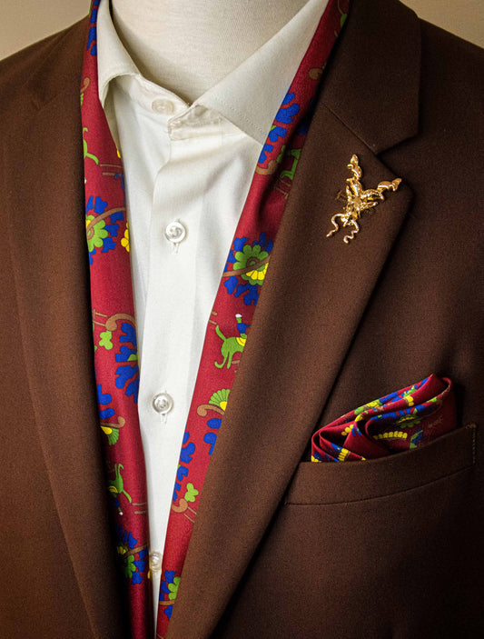 Maroon Paisley and Floral- Silk Scarf and Pocket Square Set