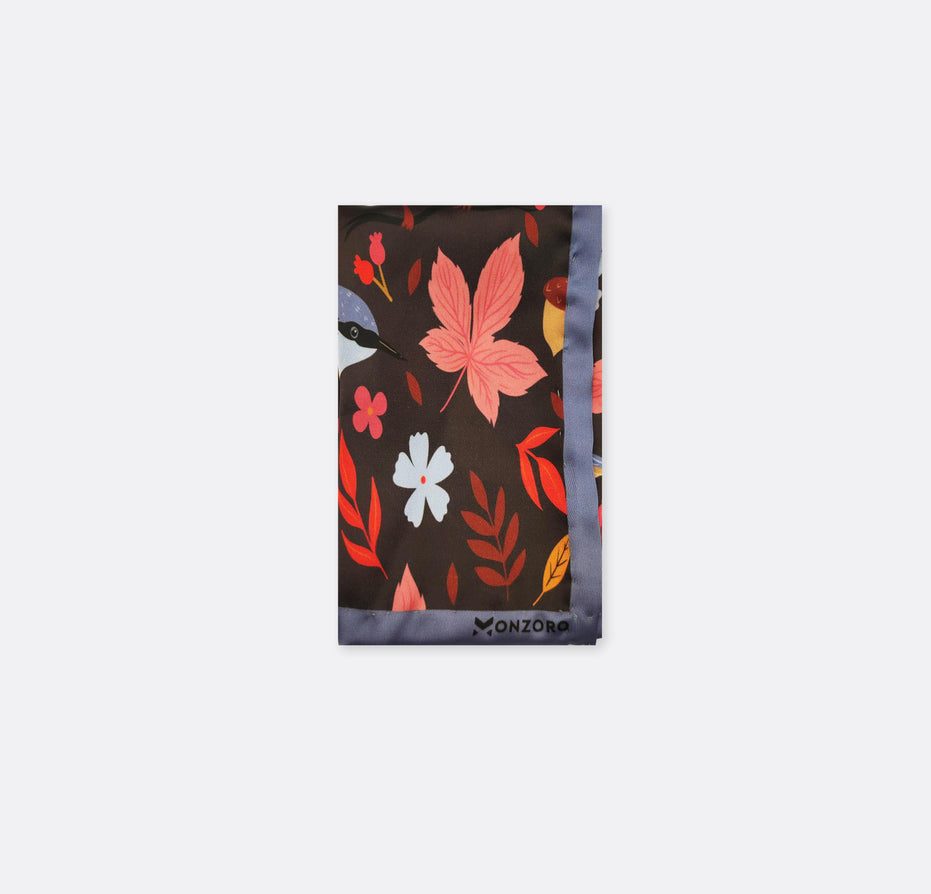Winter Birds and Autumn Leaves Silk Pocket Square by Monzoro – view 3