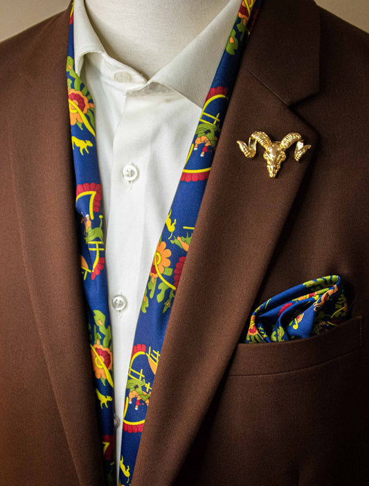 Paisley and Floral Navy Blue - Silk Scarf and Pocket Square Set