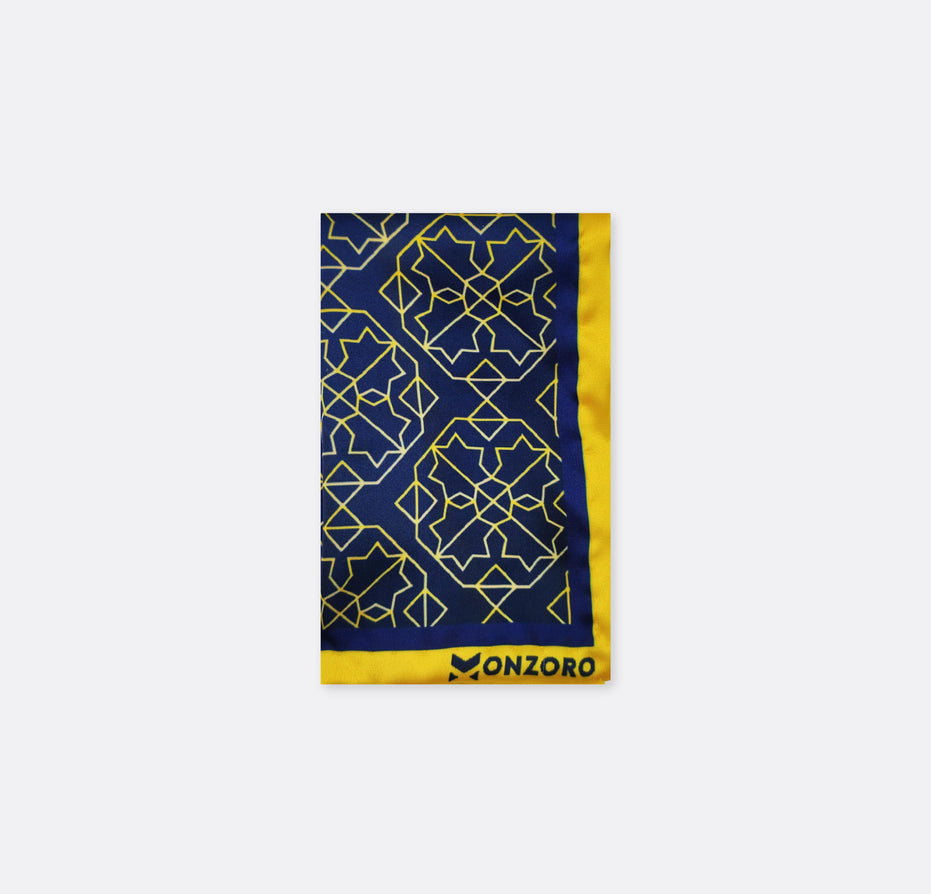 Navy and Gold Rugs Silk Pocket Square by Monzoro – view 3