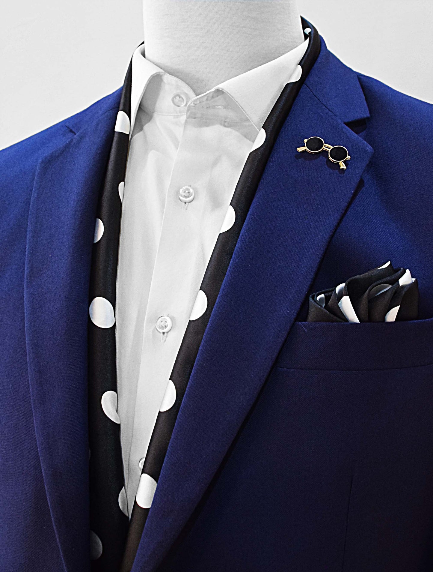 Black Midi Polka Dot Silk Scarf and Pocket Square Set