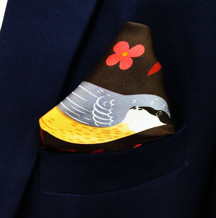 Winter Birds and Autumn Leaves Silk Pocket Square by Monzoro – view 2