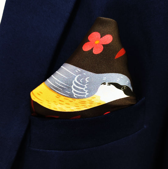 Winter Birds and Autumn Leaves Silk Pocket Square by Monzoro – view 2