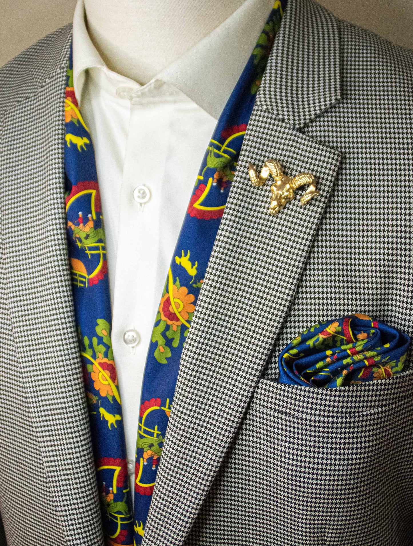 Paisley and Floral Navy Blue - Silk Scarf and Pocket Square Set