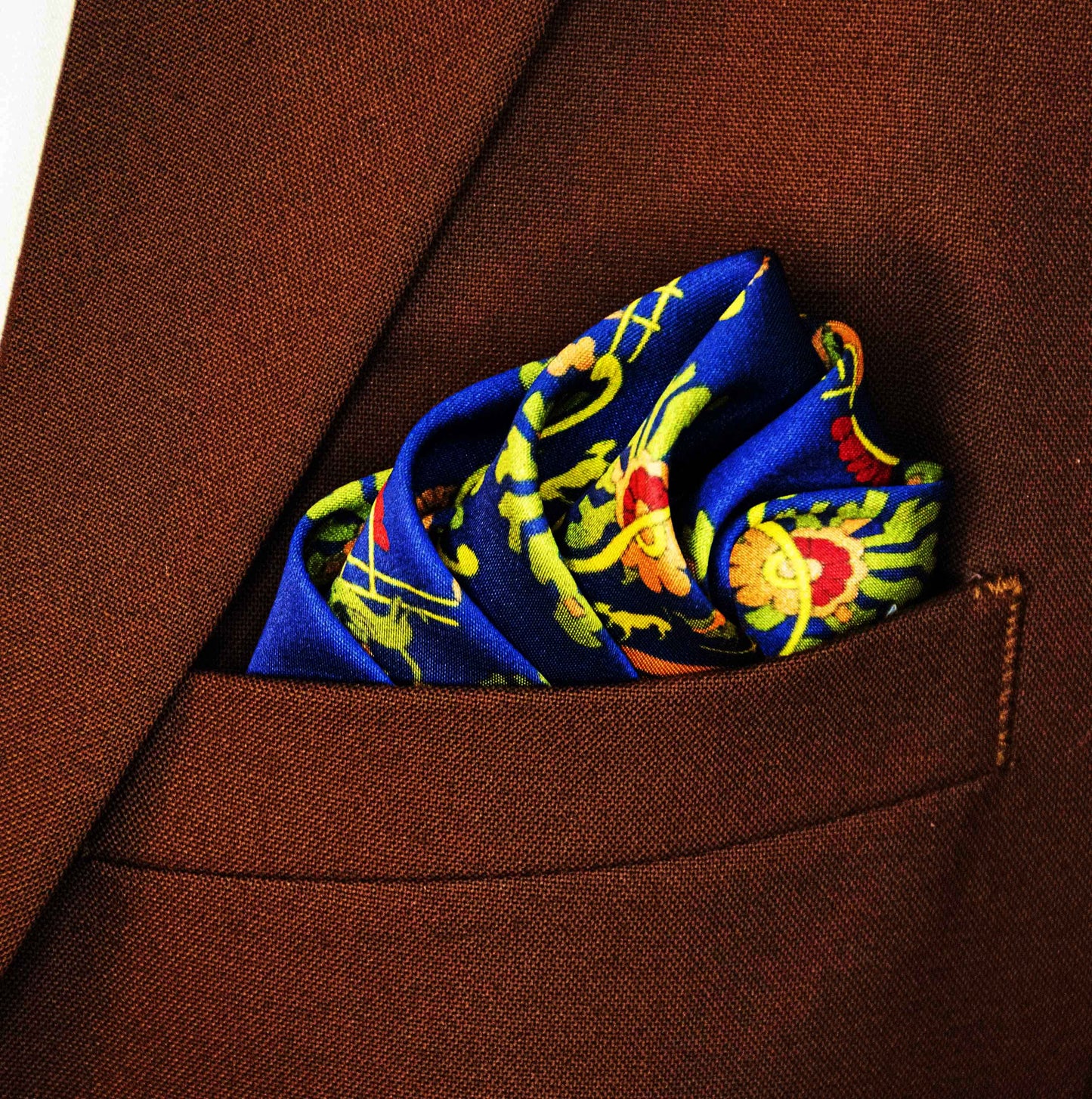 Navy Blue Paisley and Floral - Silk Pocket Square