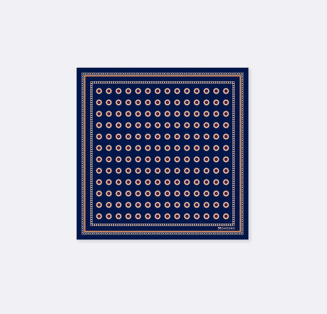 Navy Blue & Gold Reversible Silk Pocket Square by Monzoro