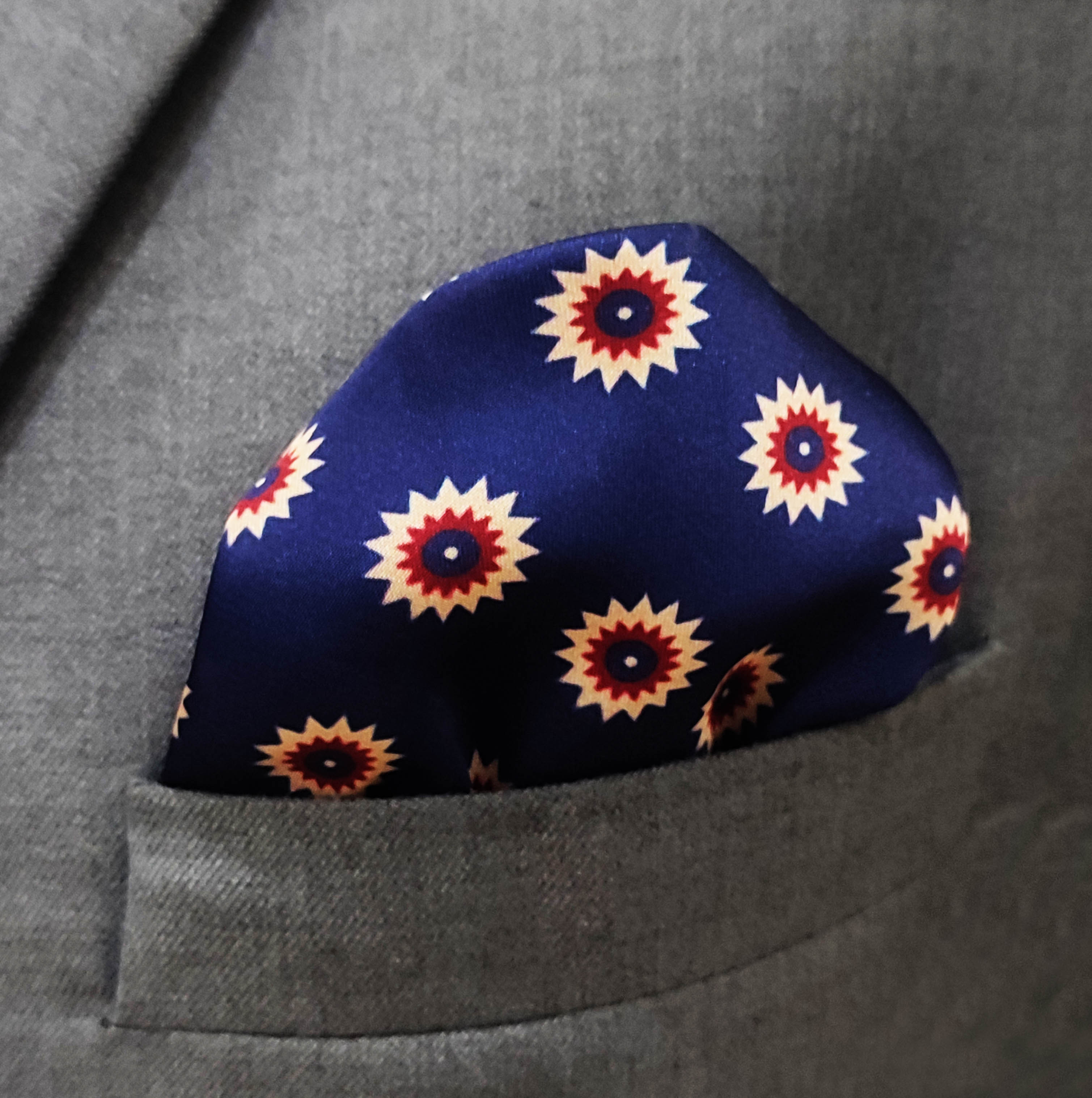 Navy Blue & Gold Reversible Silk Pocket Square by Monzoro – view 5