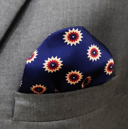 Navy Blue & Gold Reversible Silk Pocket Square by Monzoro – view 5