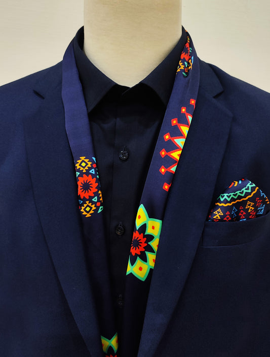 Truck Art Ethnic Silk Scarf and Pocket Square Set
