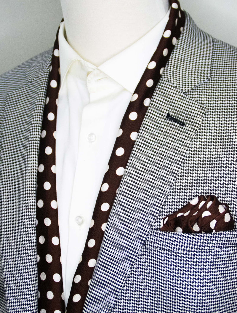 Coffee Base Polka - Silk Scarf & Pocket Square Set