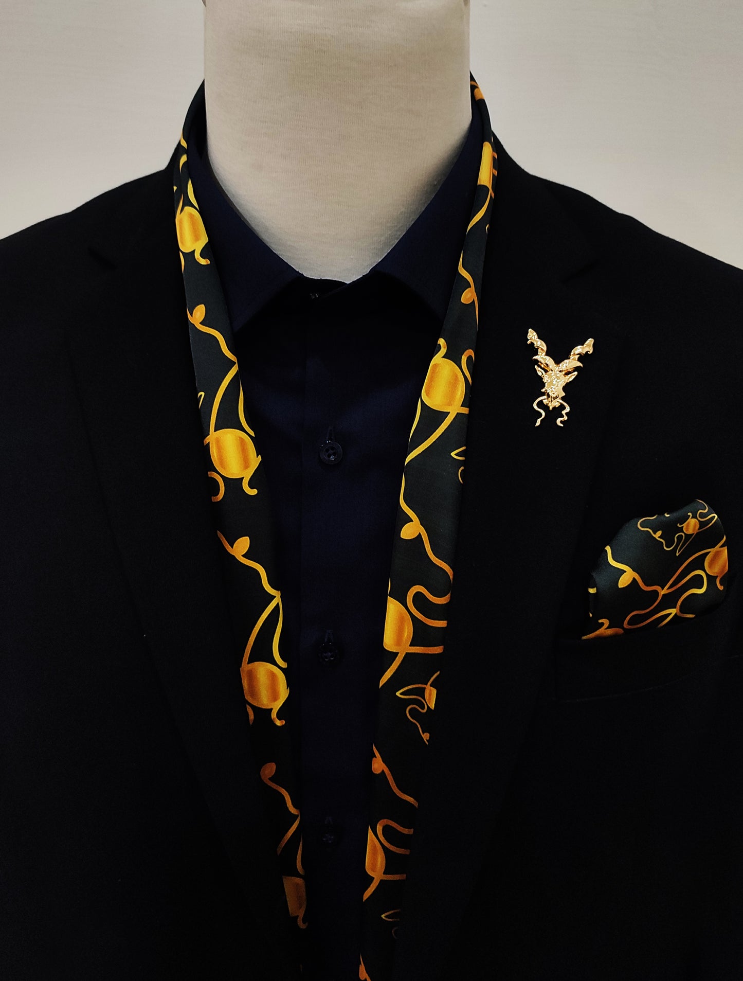 Golden Mirage Pattern Silk Scarf and Pocket Square Set