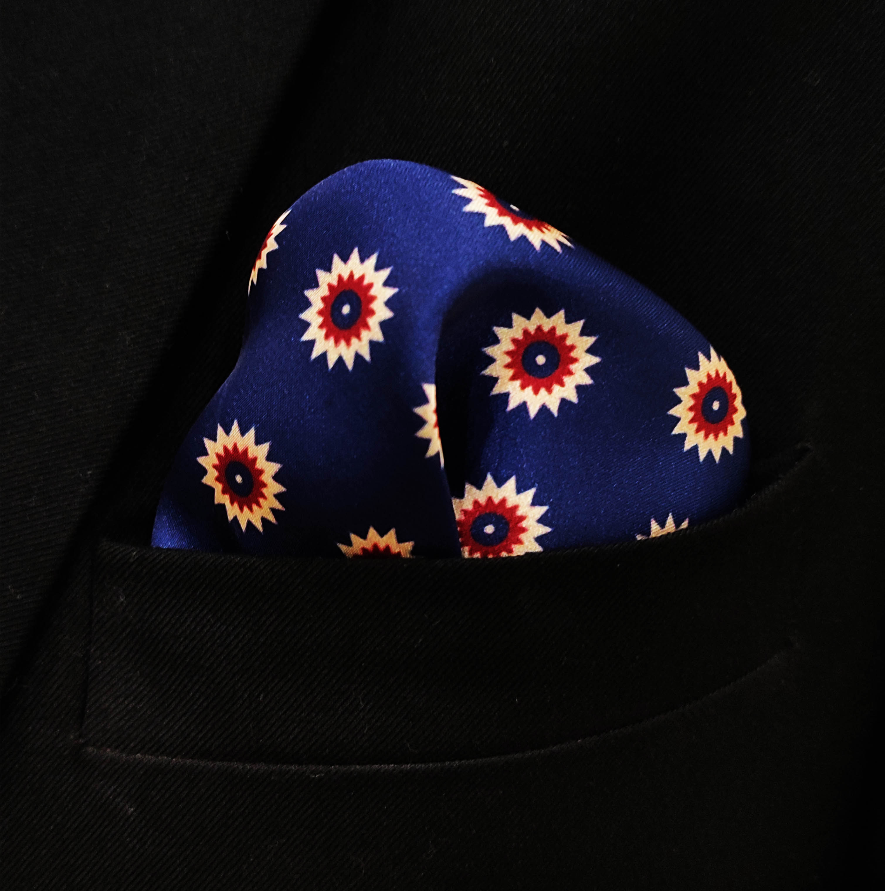 Navy Blue & Gold Reversible Silk Pocket Square by Monzoro – view 3