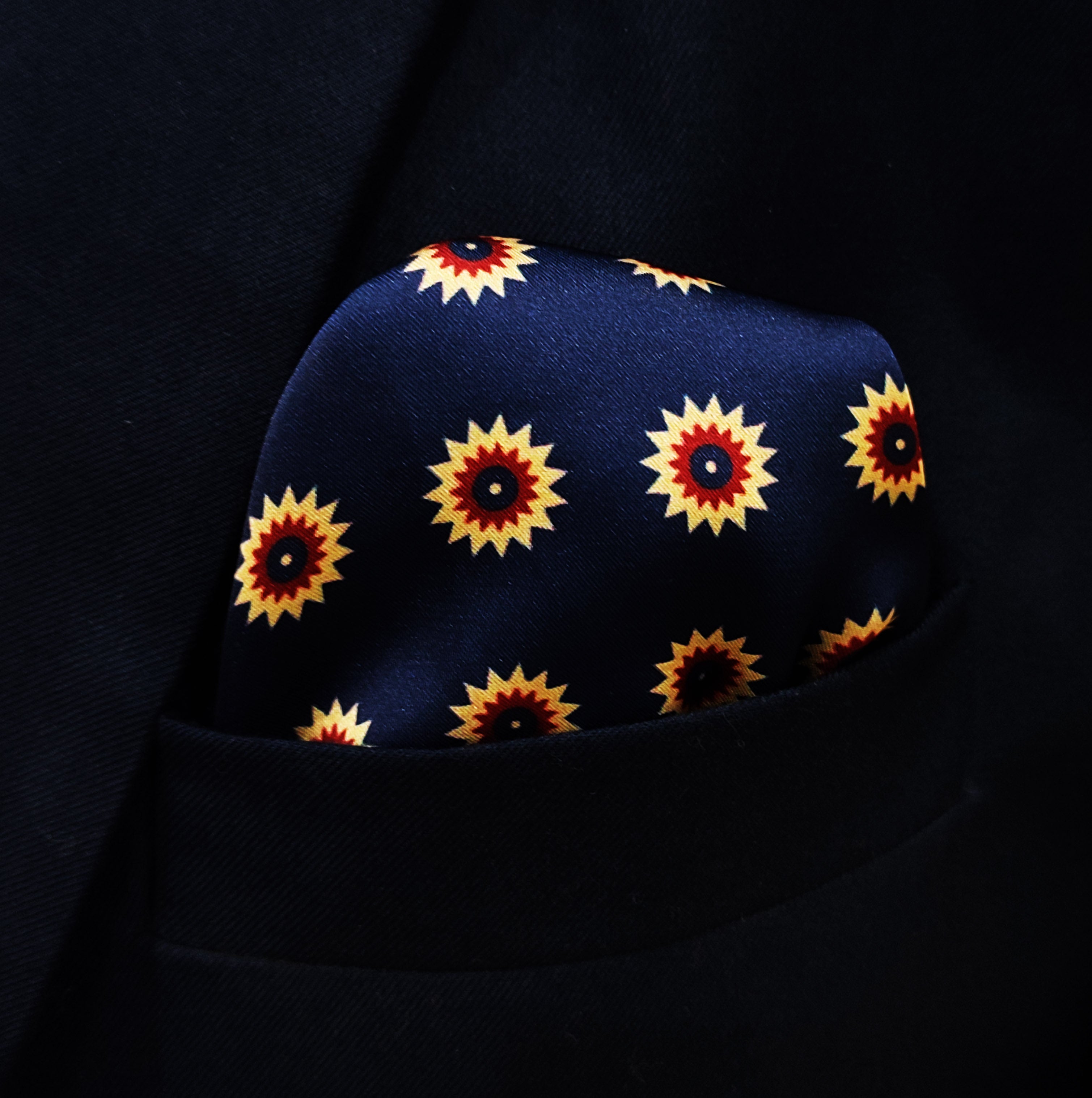Navy Blue & Gold Reversible Silk Pocket Square by Monzoro – view 4