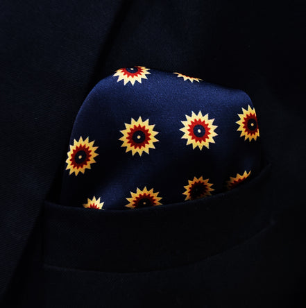 Navy Blue & Gold Reversible Silk Pocket Square by Monzoro – view 4