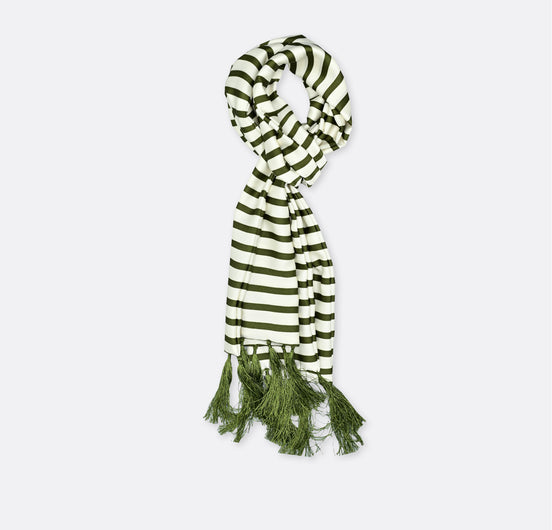 White & Green Stripes Silk Men Scarf by Monzoro