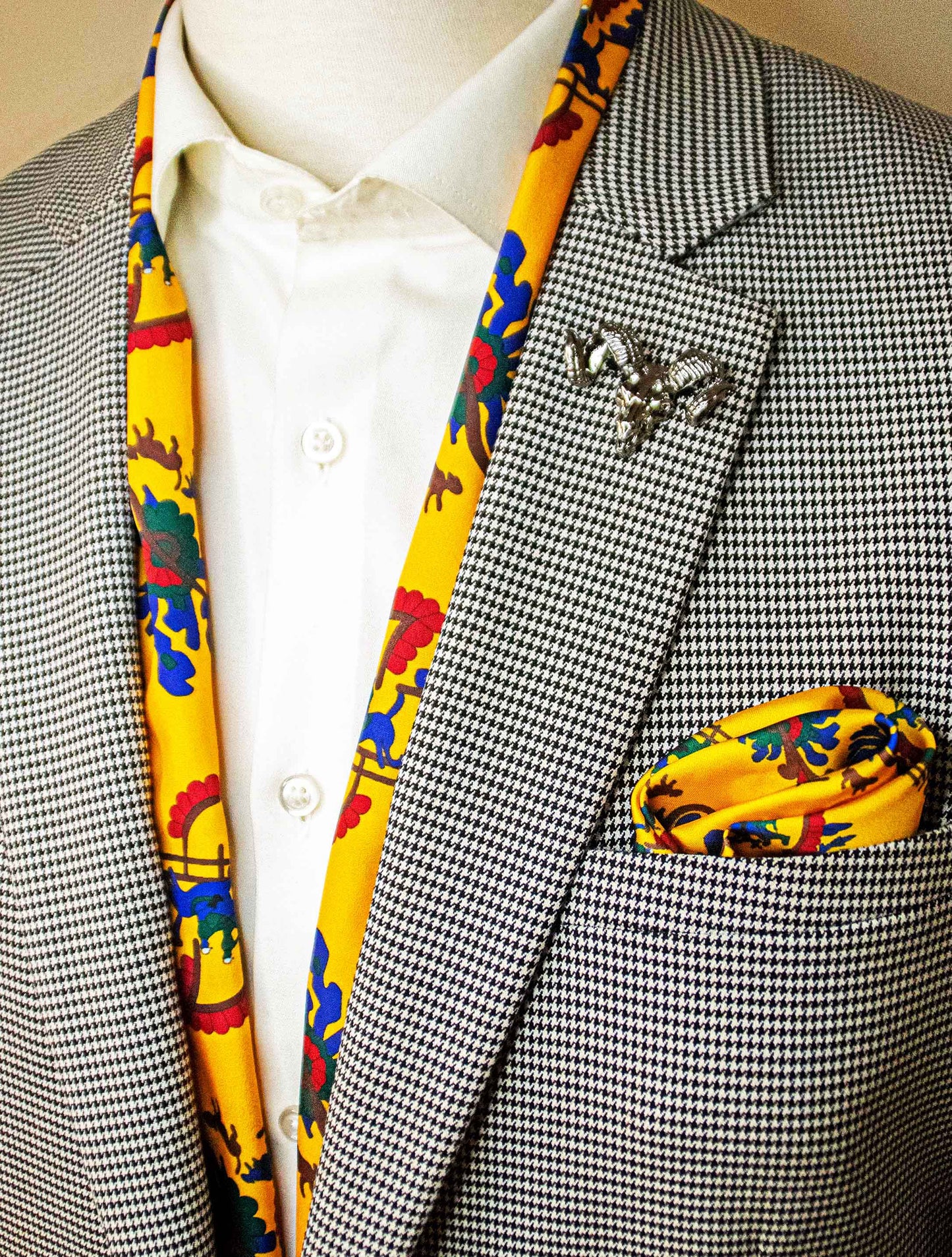 Mustard Paisley and Floral - Silk Scarf and Pocket Square Set