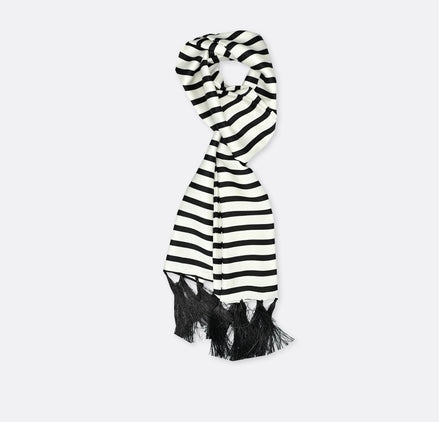 Black & White Stripes Silk Men Scarf by Monzoro