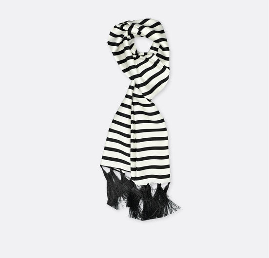 Black & White Stripes Silk Men Scarf by Monzoro