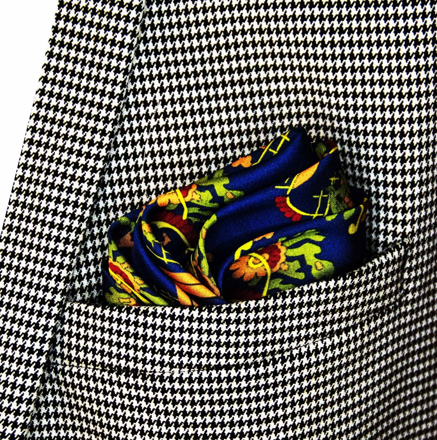 Navy Blue Paisley and Floral - Silk Pocket Square