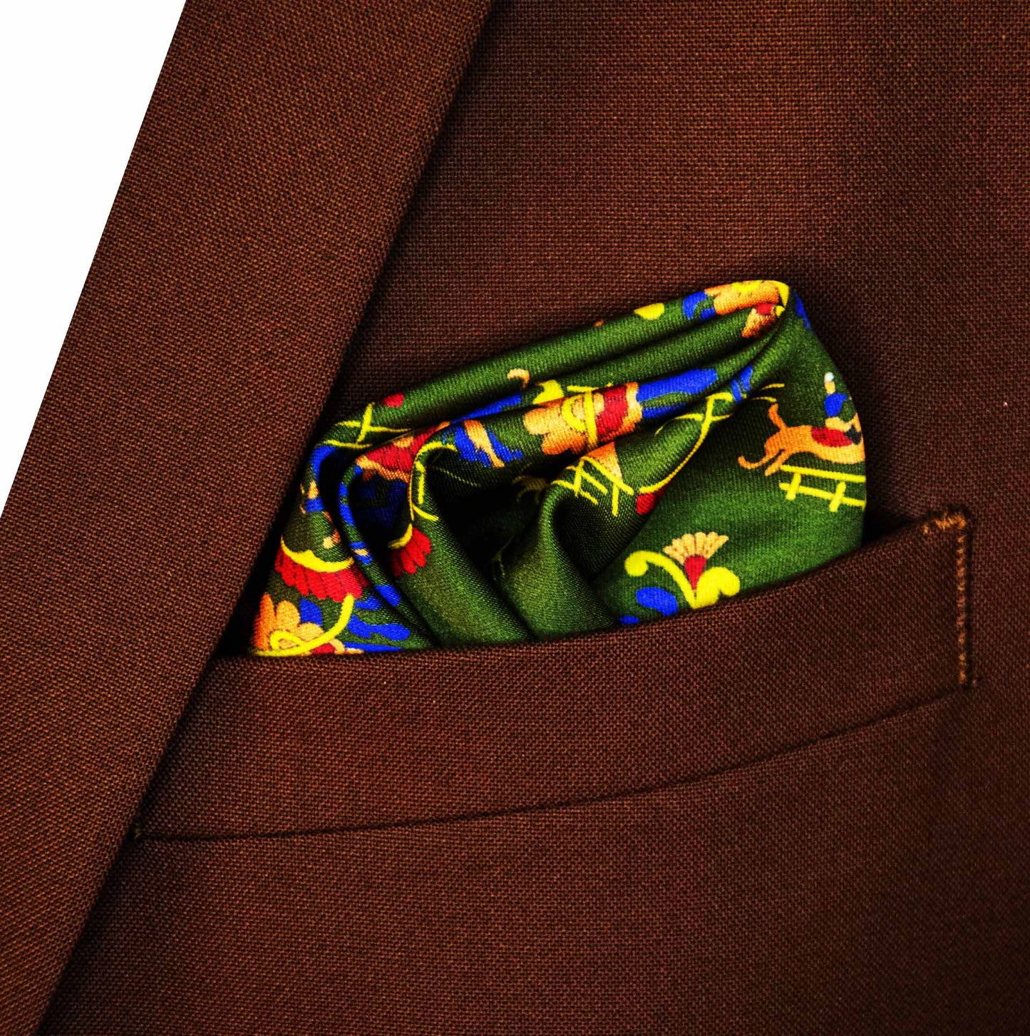 Olive Green Paisley and Floral - Silk Pocket Square