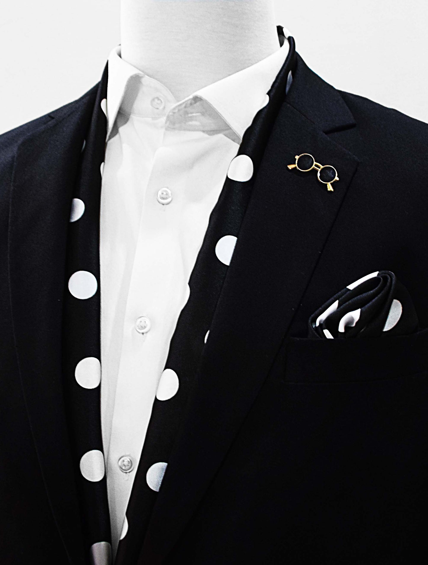 Black Midi Polka Dot Silk Scarf and Pocket Square Set