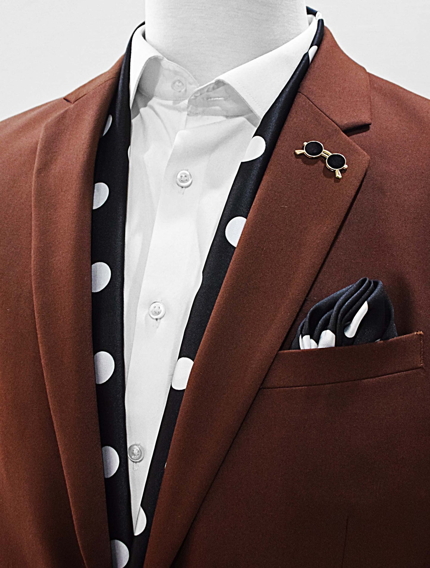 Black Midi Polka Dot Silk Scarf and Pocket Square Set