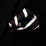 Black with White Stripes - Silk Men Pocket Square by Monzoro – view 4