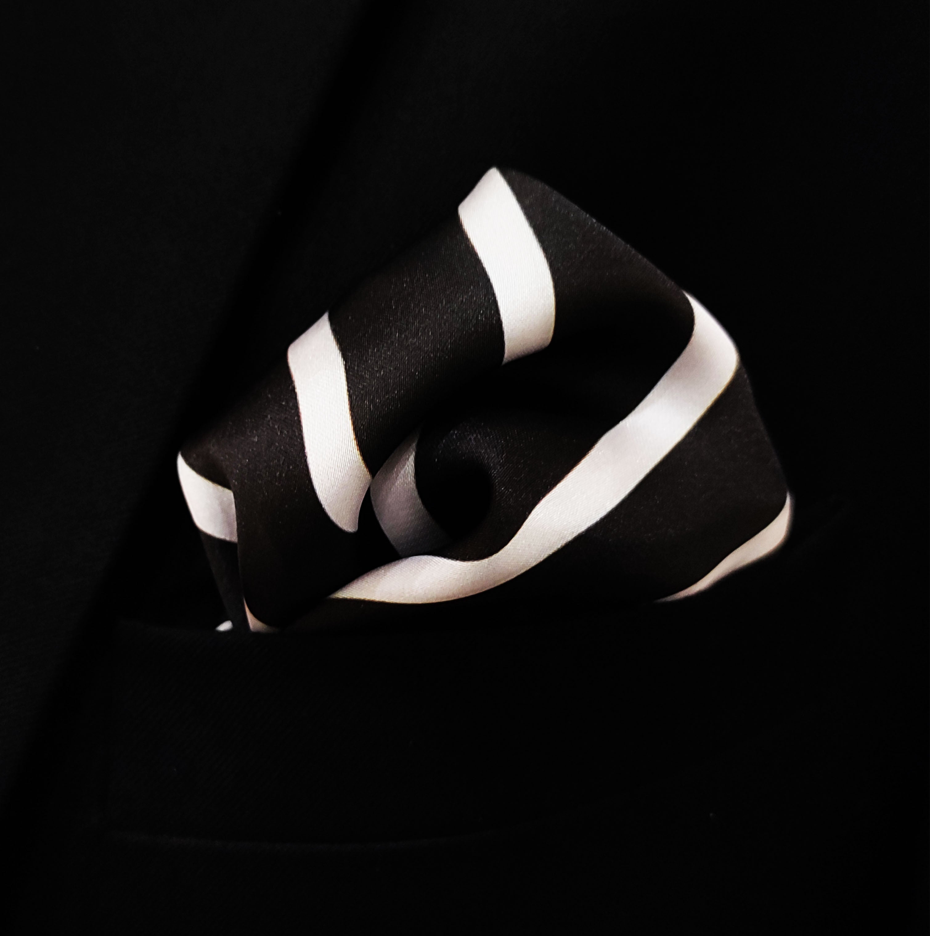 Black with White Stripes - Silk Men Pocket Square by Monzoro – view 4
