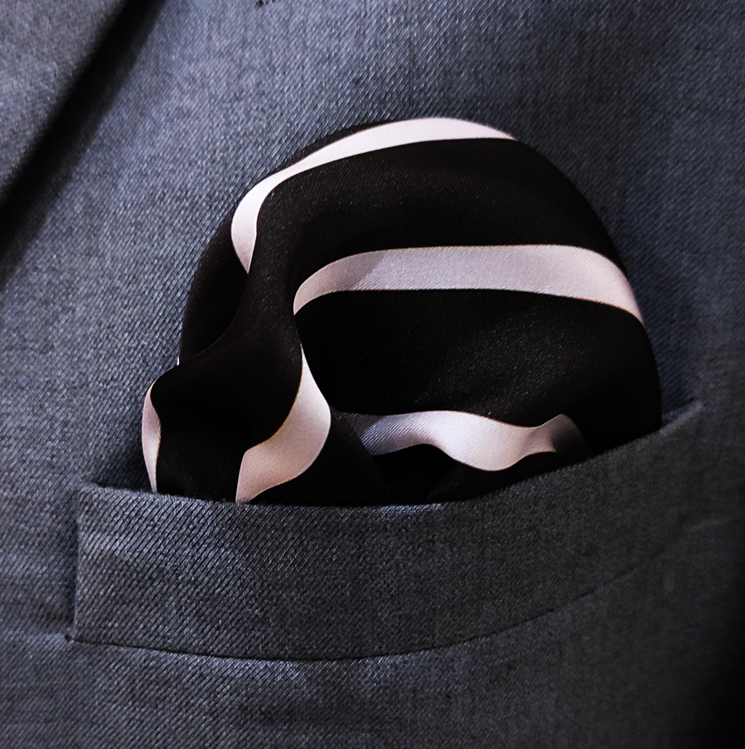 Black with White Stripes - Silk Men Pocket Square by Monzoro – view 5