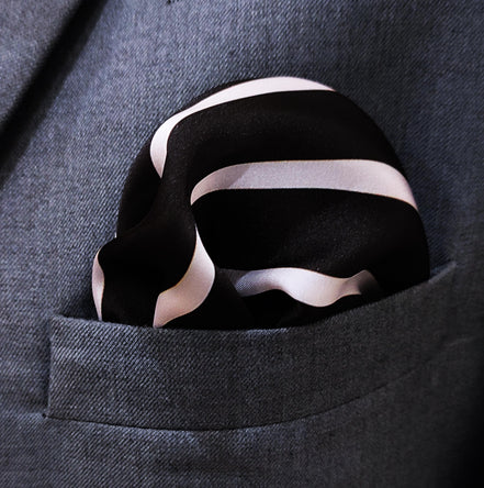 Black with White Stripes - Silk Men Pocket Square by Monzoro – view 5