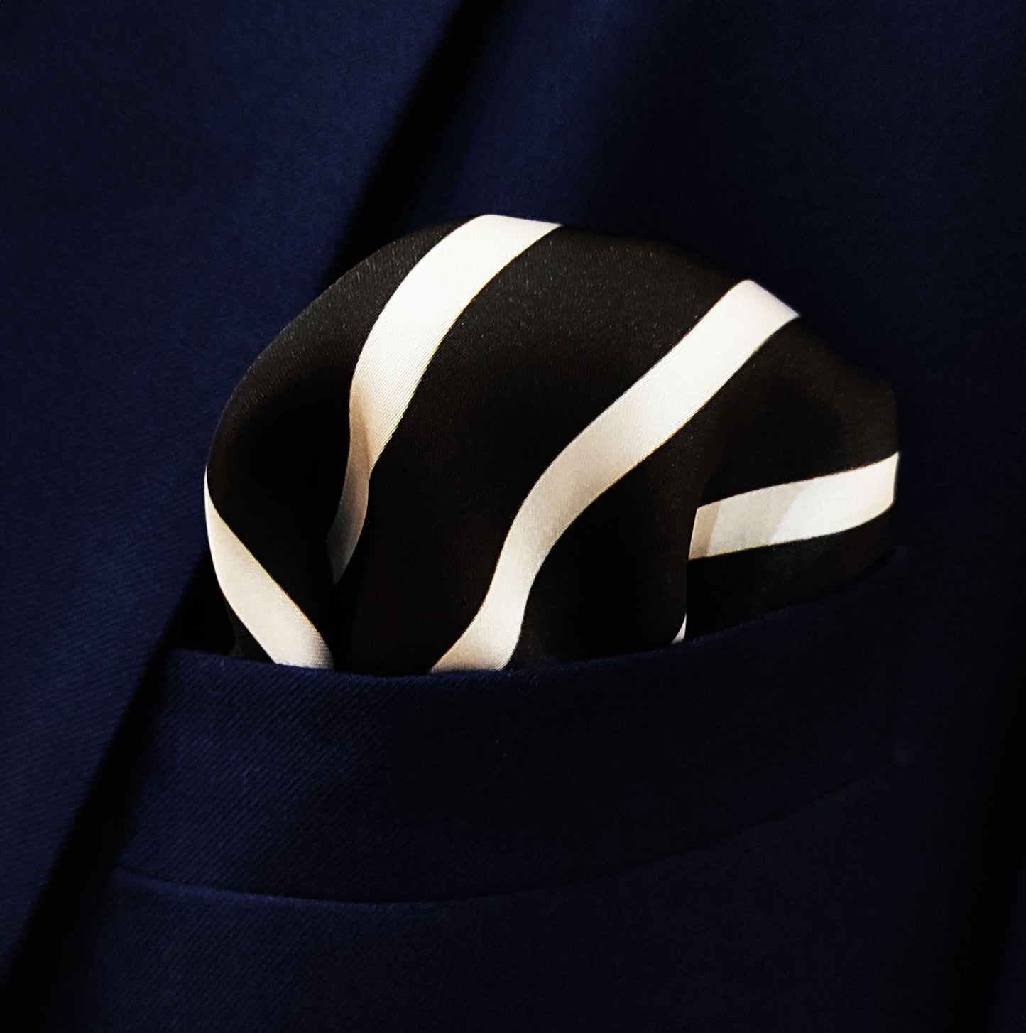 Black with White Stripes - Silk Men Pocket Square