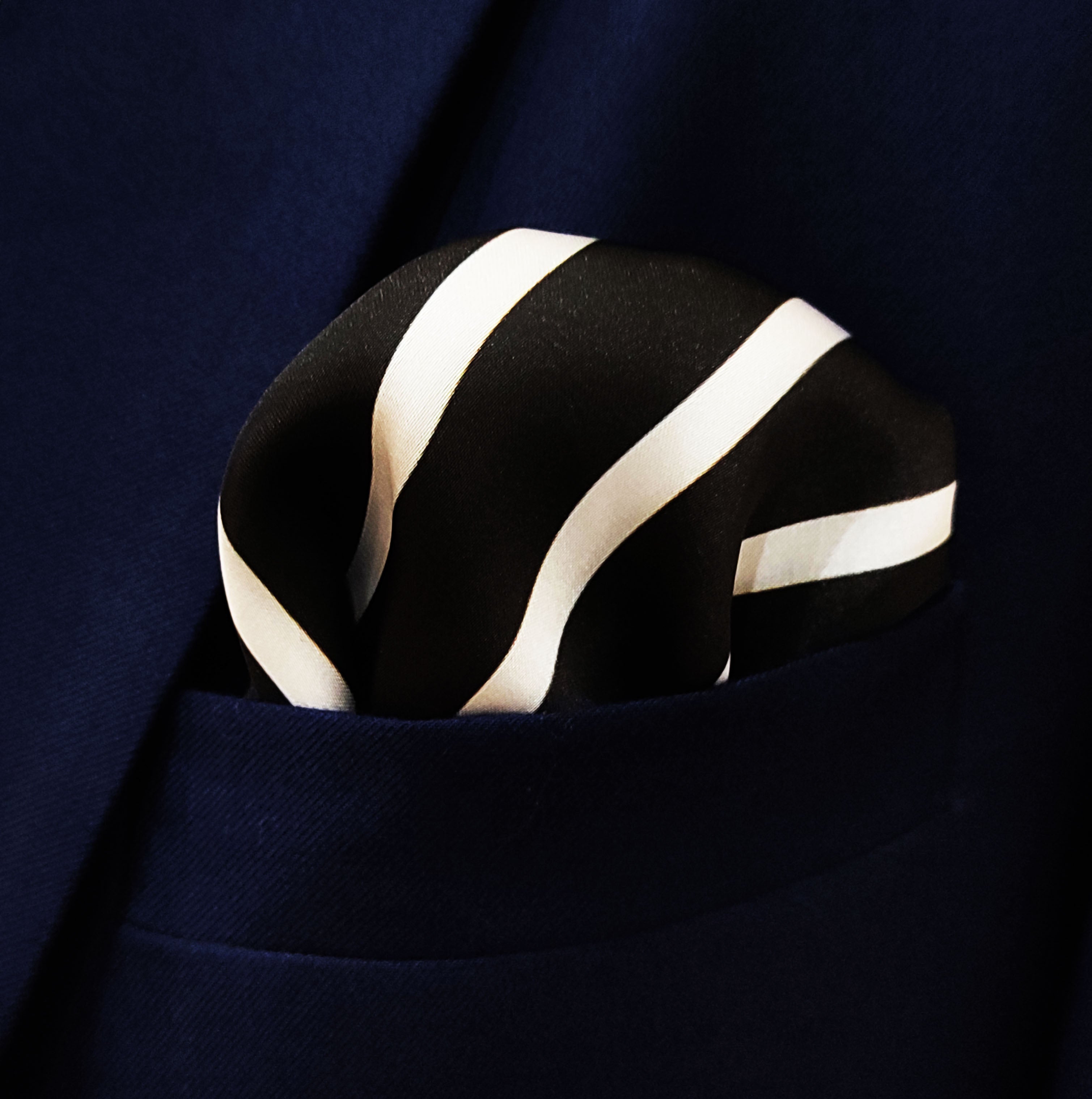 Black with White Stripes - Silk Men Pocket Square by Monzoro – view 3