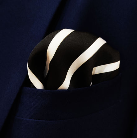 Black with White Stripes - Silk Men Pocket Square by Monzoro – view 3