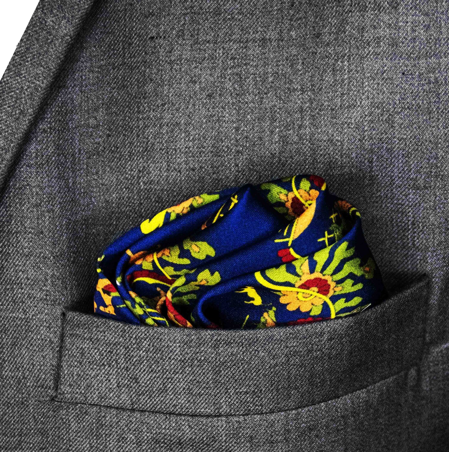 Navy Blue Paisley and Floral - Silk Pocket Square