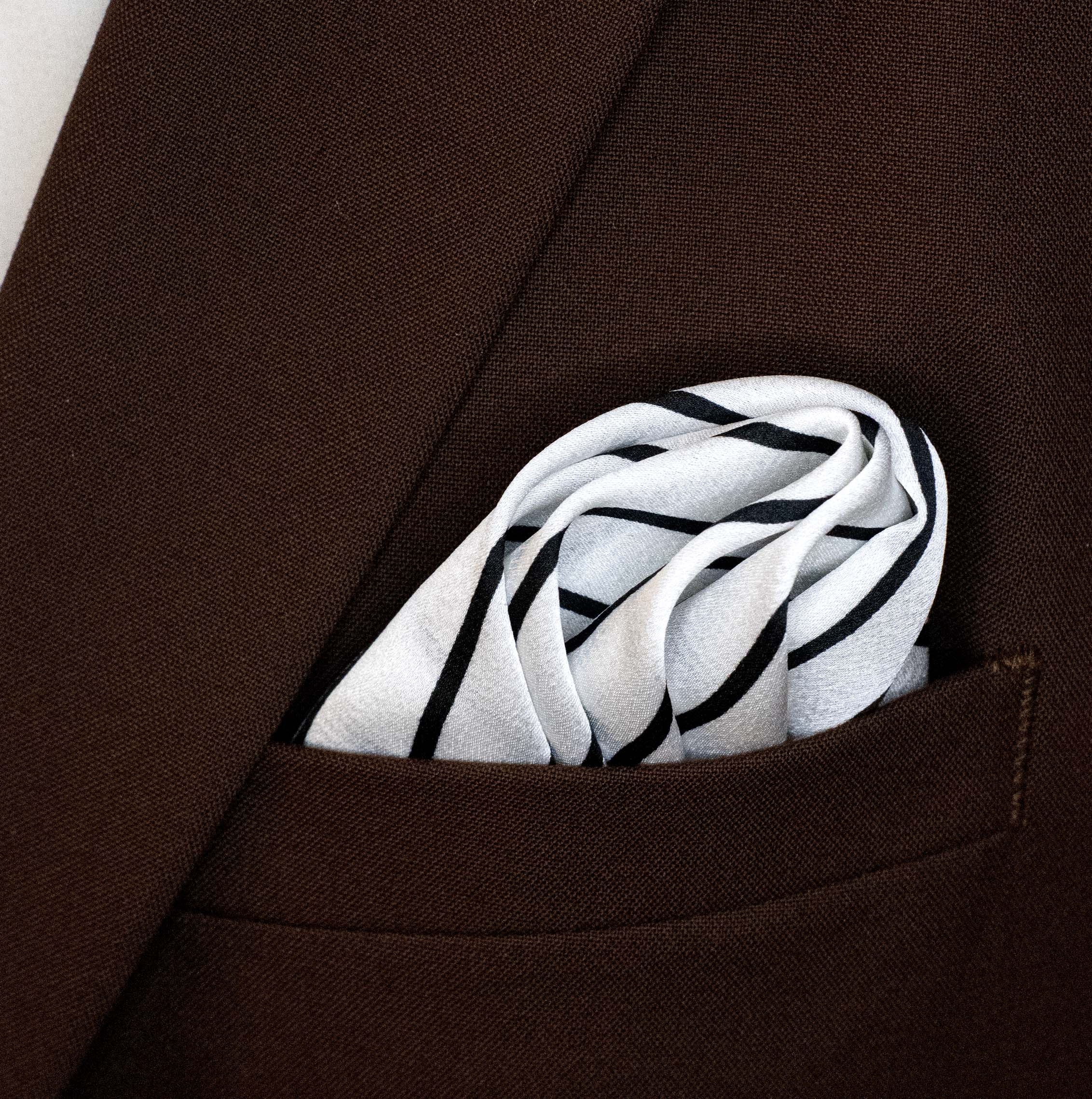 Sleek Black & White Stripes - Silk Pocket Square by Monzoro – view 6
