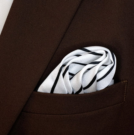 Sleek Black & White Stripes - Silk Pocket Square by Monzoro – view 6