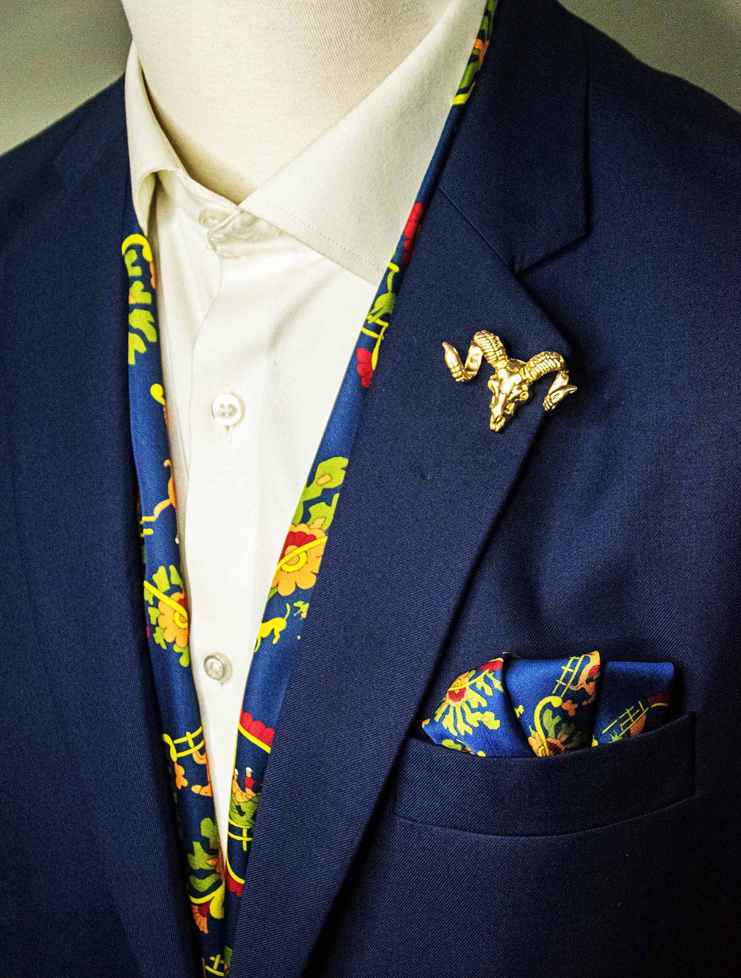 Paisley and Floral Navy Blue - Silk Scarf and Pocket Square Set