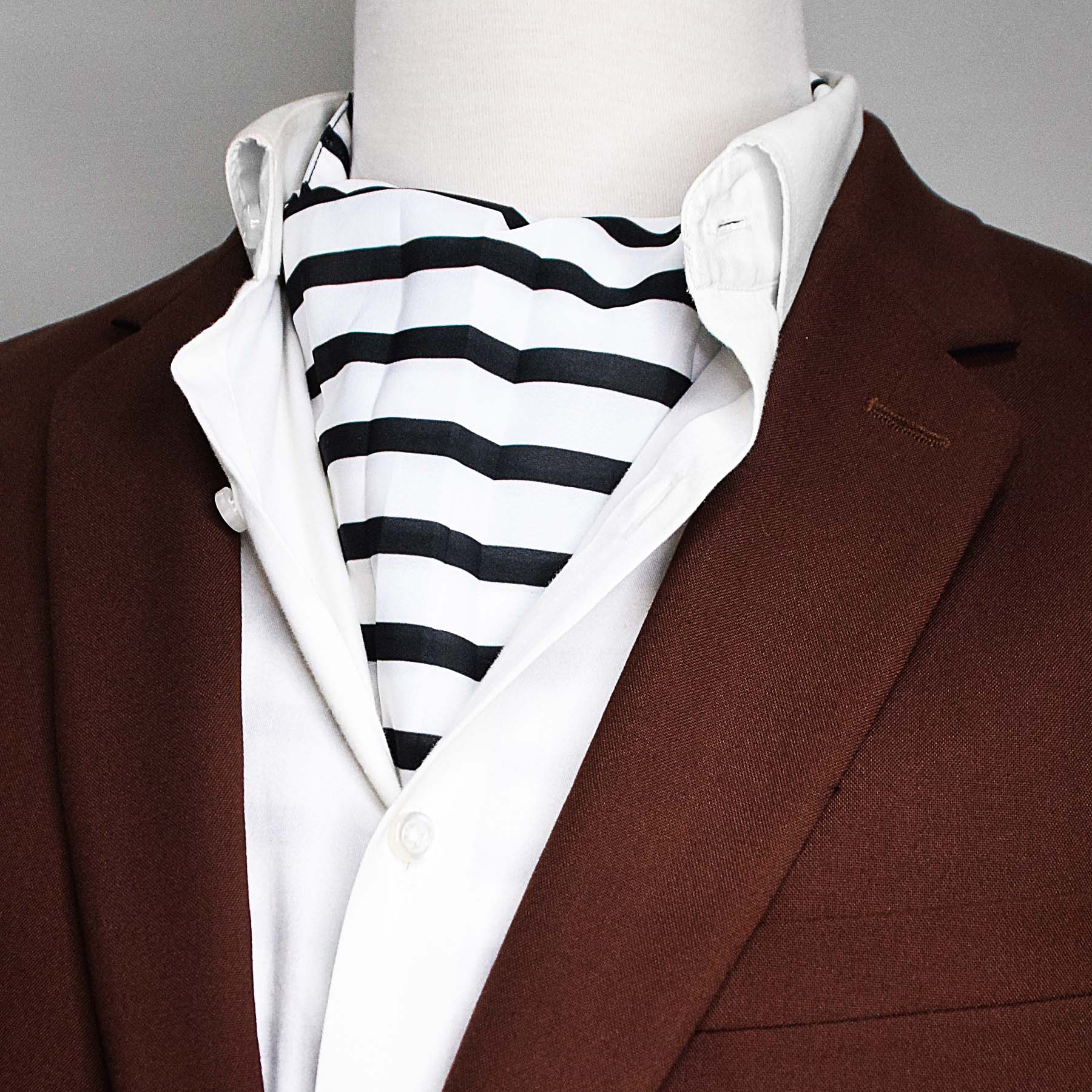 Black & White Stripes Silk Ascot by Monzoro – view 5