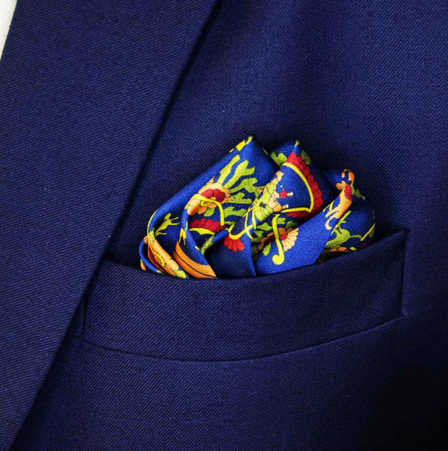 Navy Blue Paisley and Floral - Silk Pocket Square