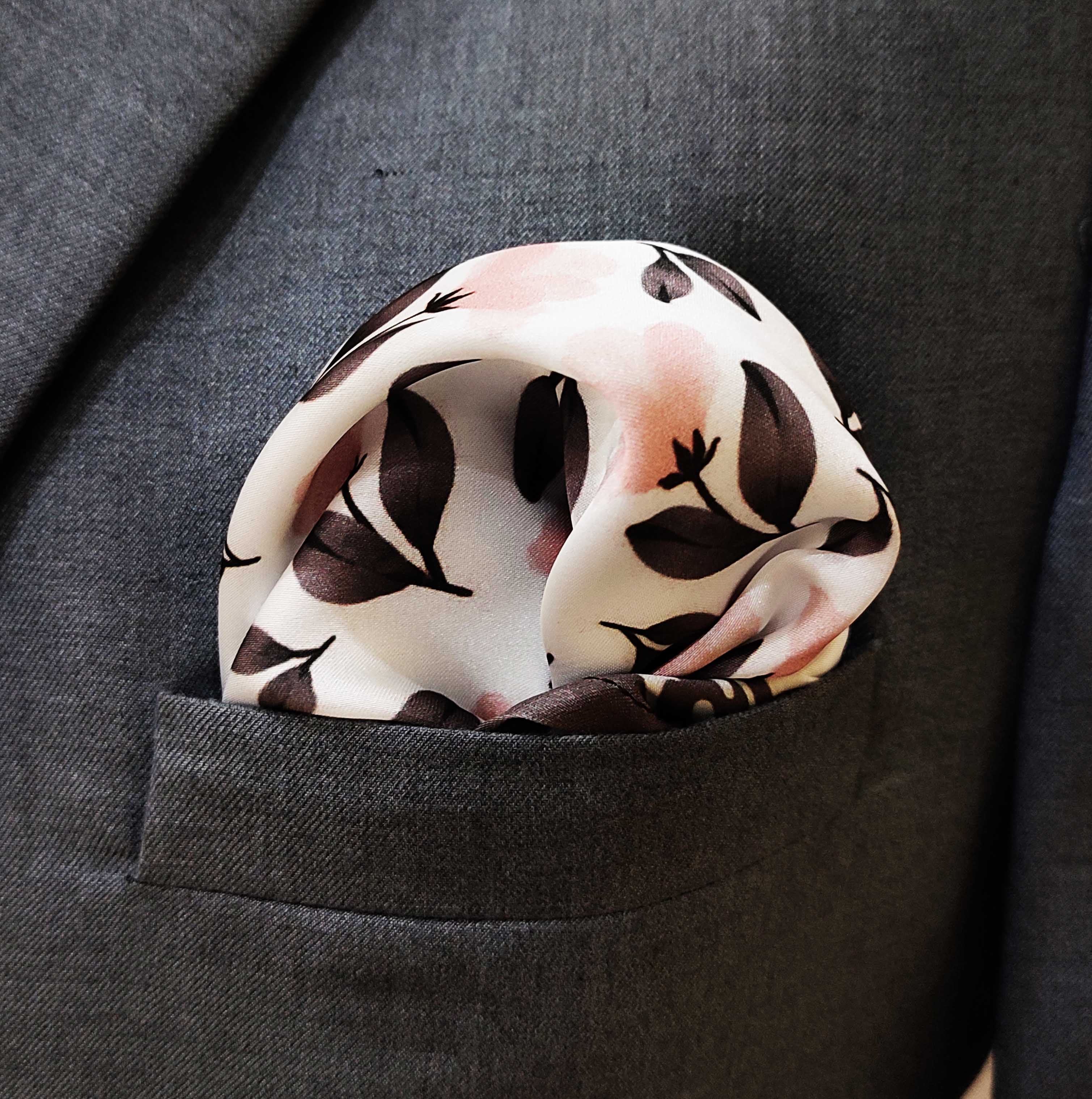 Pink & Grey Floral - Silk Pocket Square by Monzoro – view 3