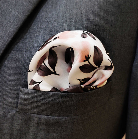 Pink & Grey Floral - Silk Pocket Square by Monzoro – view 3