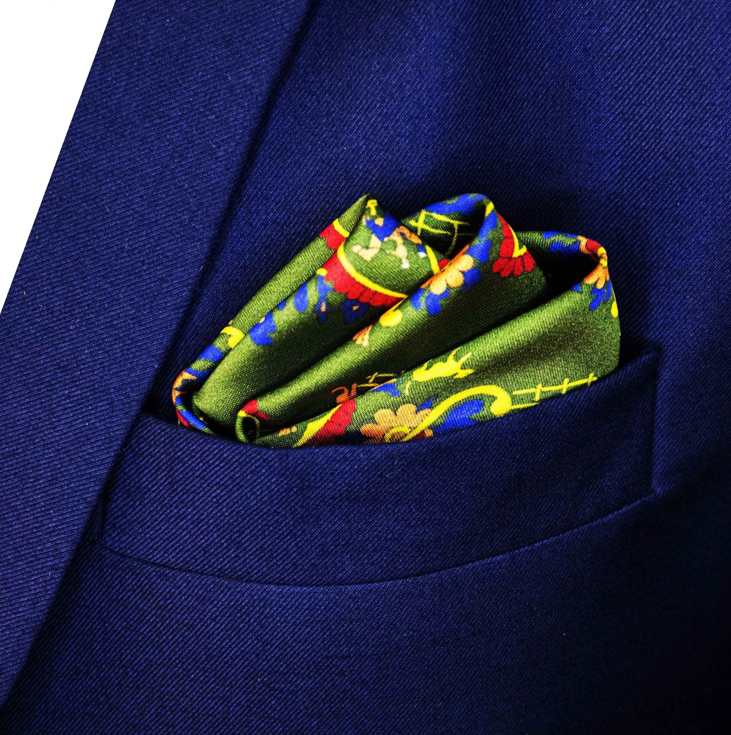 Olive Green Paisley and Floral - Silk Pocket Square
