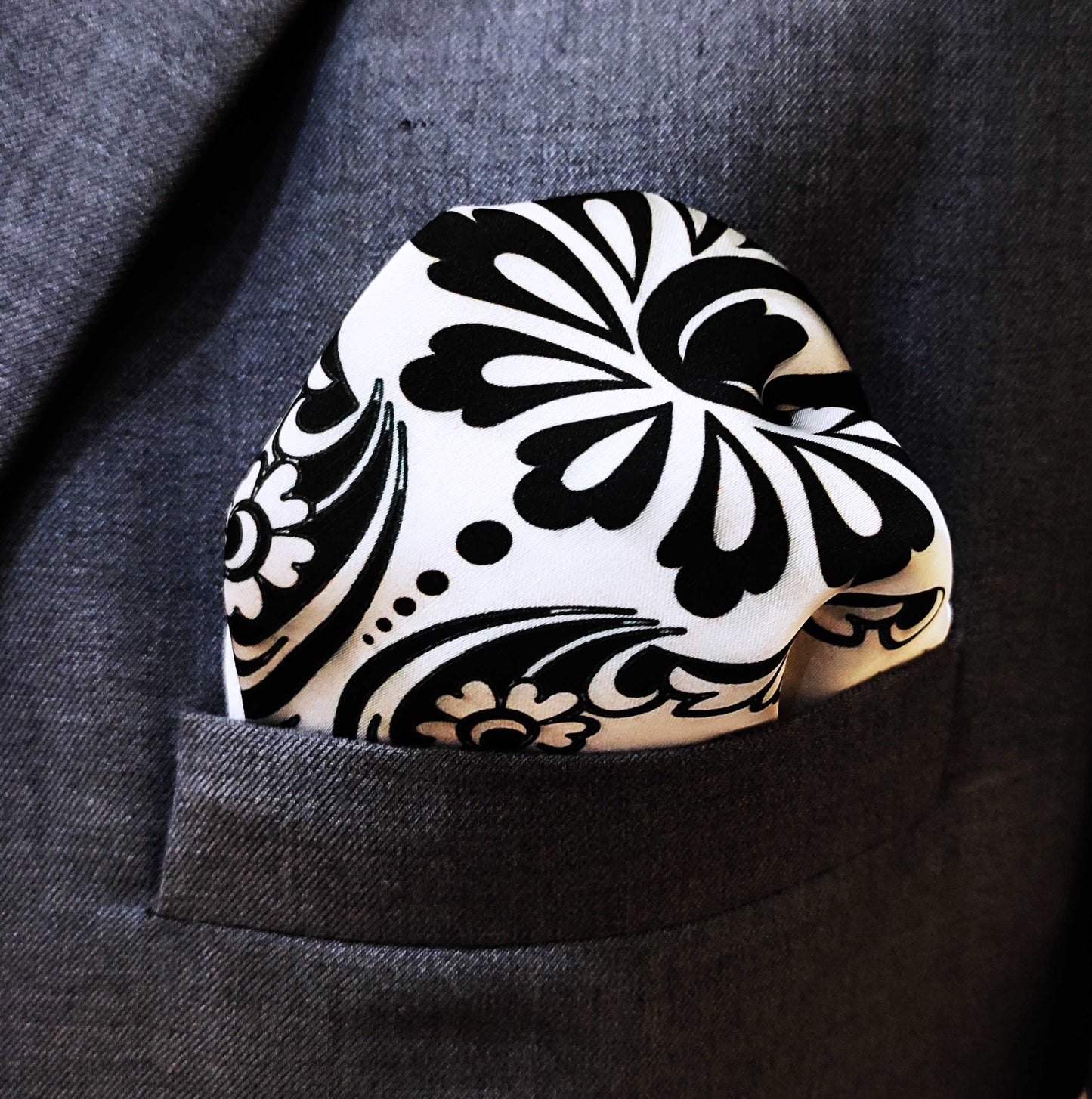 Black & White Turkish Floral - Silk Pocket Square