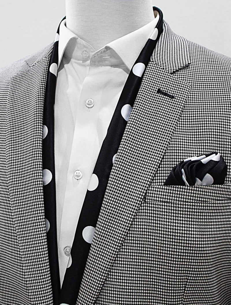 Black Midi Polka Dot Silk Scarf And Pocket Square Set